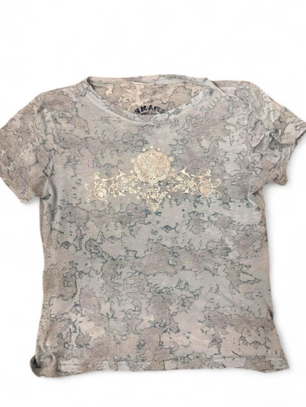 Harley-Davidson Blue andGray Marble-Print Tee with Silver Crest